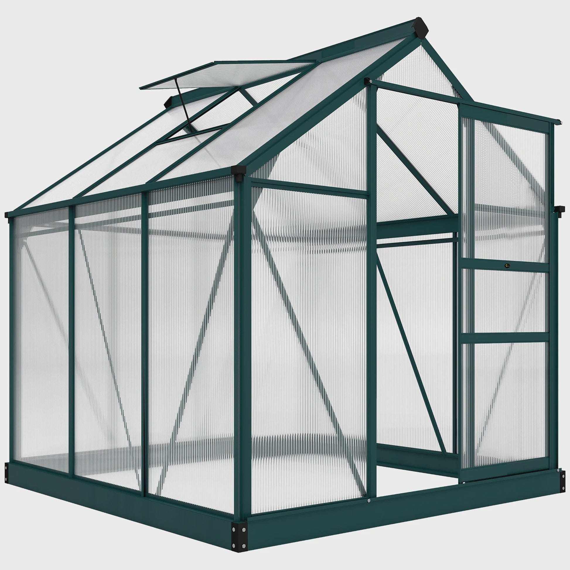 Outsunny Polycarbonaat Tuinkas 190x201 cm UV-bestendig met Dakgoot - Donkergroen