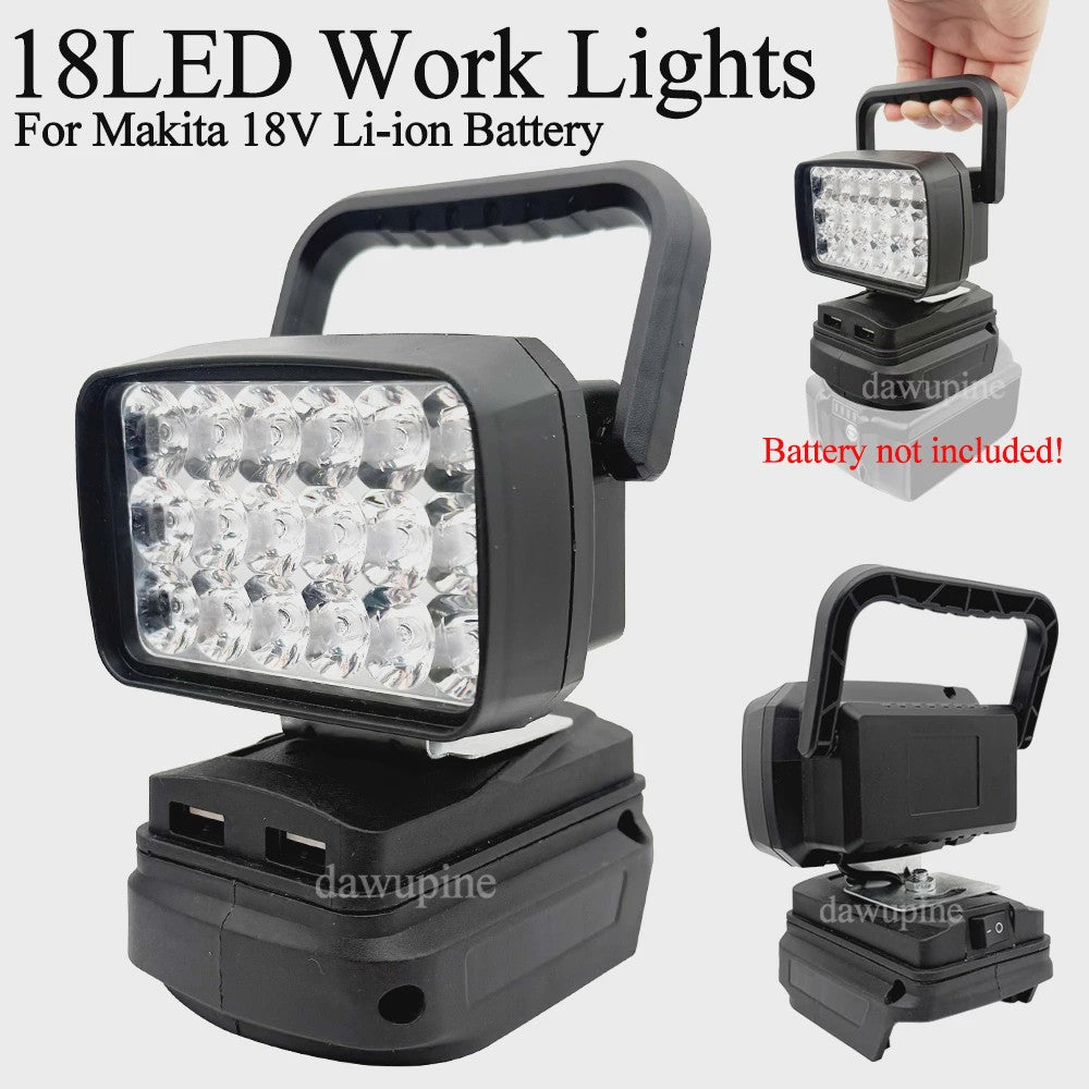 Draagbare 18W LED Werkspot met USB Powerbank voor Makita 18V Batterijen