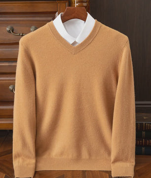 Heren V-hals Trui 100% Merino Wol & Kasjmier - Smart Casual Pullover