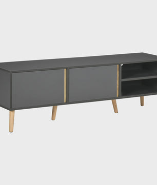 Scandinavische TV-meubel Donkergrijs - 150cm - 2 Deuren & Open Niche - Kabeldoorvoer - Tot 55 inch