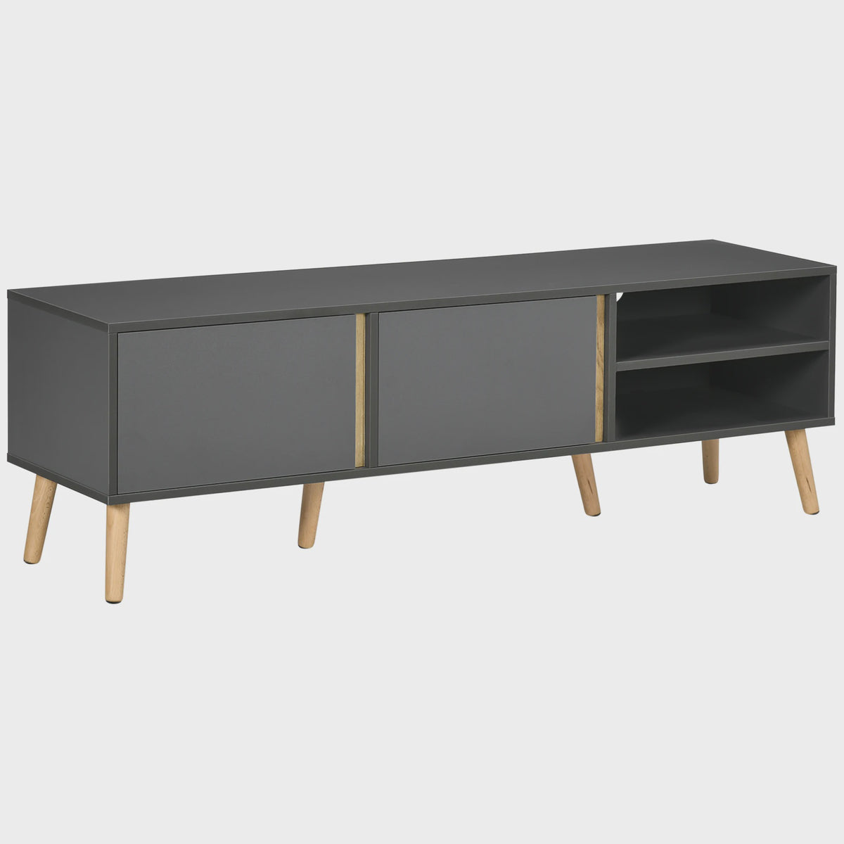 Scandinavische TV-meubel Donkergrijs - 150cm - 2 Deuren & Open Niche - Kabeldoorvoer - Tot 55 inch