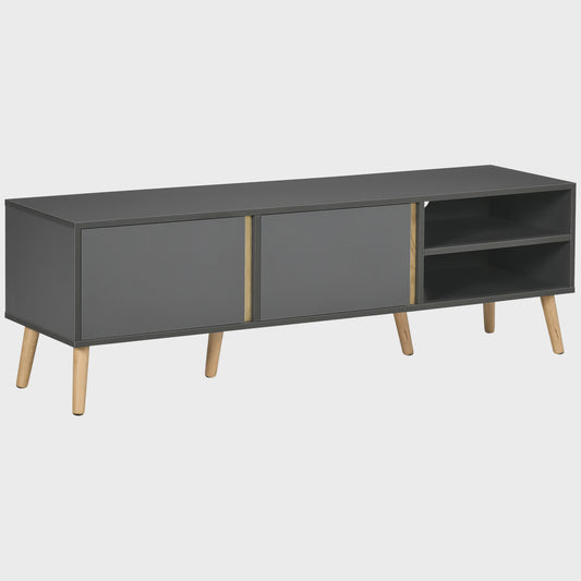 Scandinavische TV-meubel Donkergrijs - 150cm - 2 Deuren & Open Niche - Kabeldoorvoer - Tot 55 inch