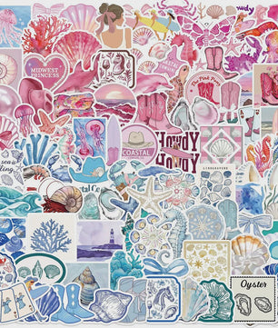 10/30/50/100 Stuks Leuke INS Stijl Cartoon Blauw Roze Kust Esthetiek Stickers DIY Laptop Notebook Koffer Decoratie