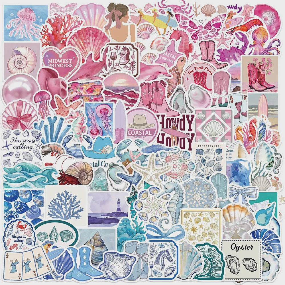 10/30/50/100 Stuks Leuke INS Stijl Cartoon Blauw Roze Kust Esthetiek Stickers DIY Laptop Notebook Koffer Decoratie