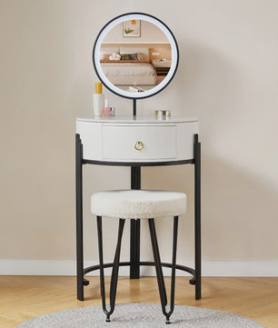 Kaptafel met LED Verlichting, Spiegel, Lade en Kruk - Modern Design