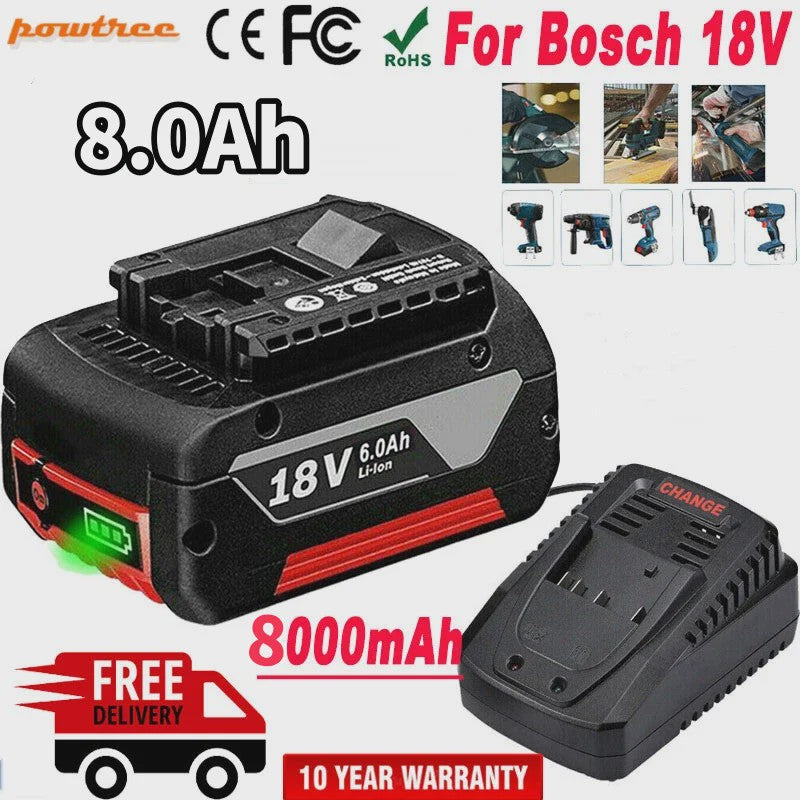 Bosch 18V 8.0Ah Li-ion Accu - Krachtige Vervanging voor GBA, GSR, GSB Power Tools