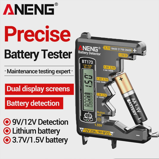 Universele Batterij Tester ANENG BT173 - Digitale Batterij Detector voor AA, AAA, C, D, 9V en Knoopcel Batterijen