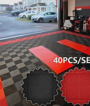 40x40cm Garage Vloertegels - 40 Stuks Set - Interlocking Polypropyleen - Zwart/Rood