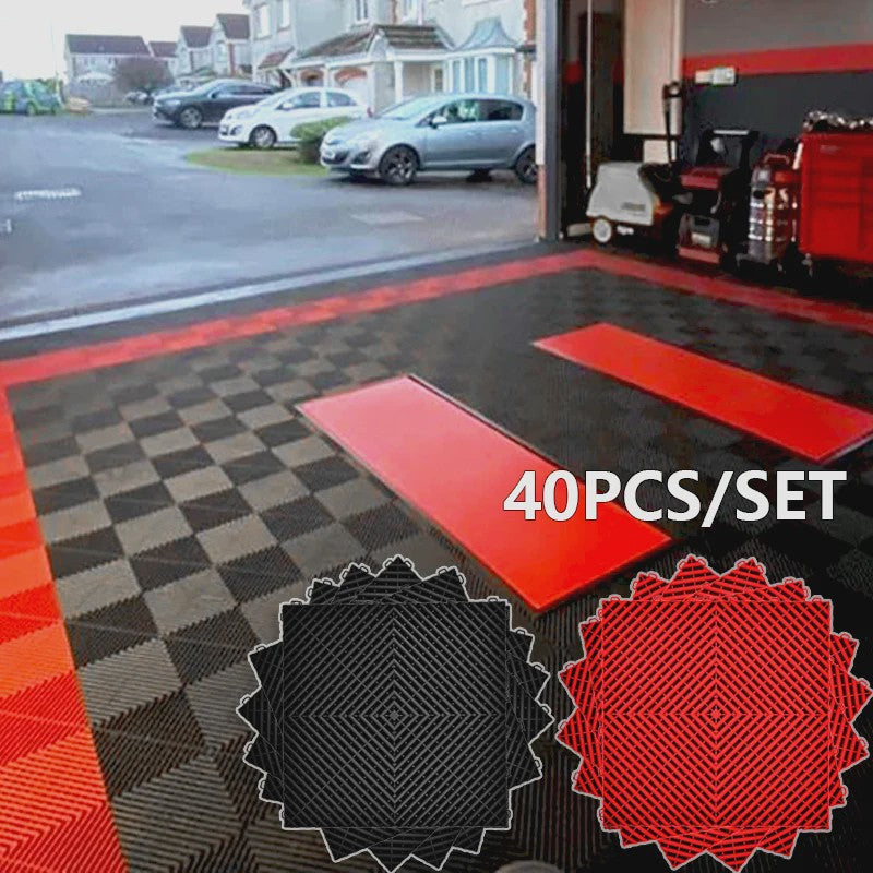 40x40cm Garage Vloertegels - 40 Stuks Set - Interlocking Polypropyleen - Zwart/Rood
