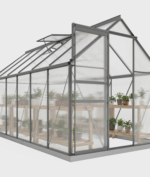 Outsunny Polycarbonaat Aluminium Tuinkas met Fundering - Schuifdeur & Verstelbaar Raam - 190x199 cm