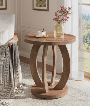 Ronde Bijzettafel met Opbergruimte - Farmhouse Stijl Nachtkastje