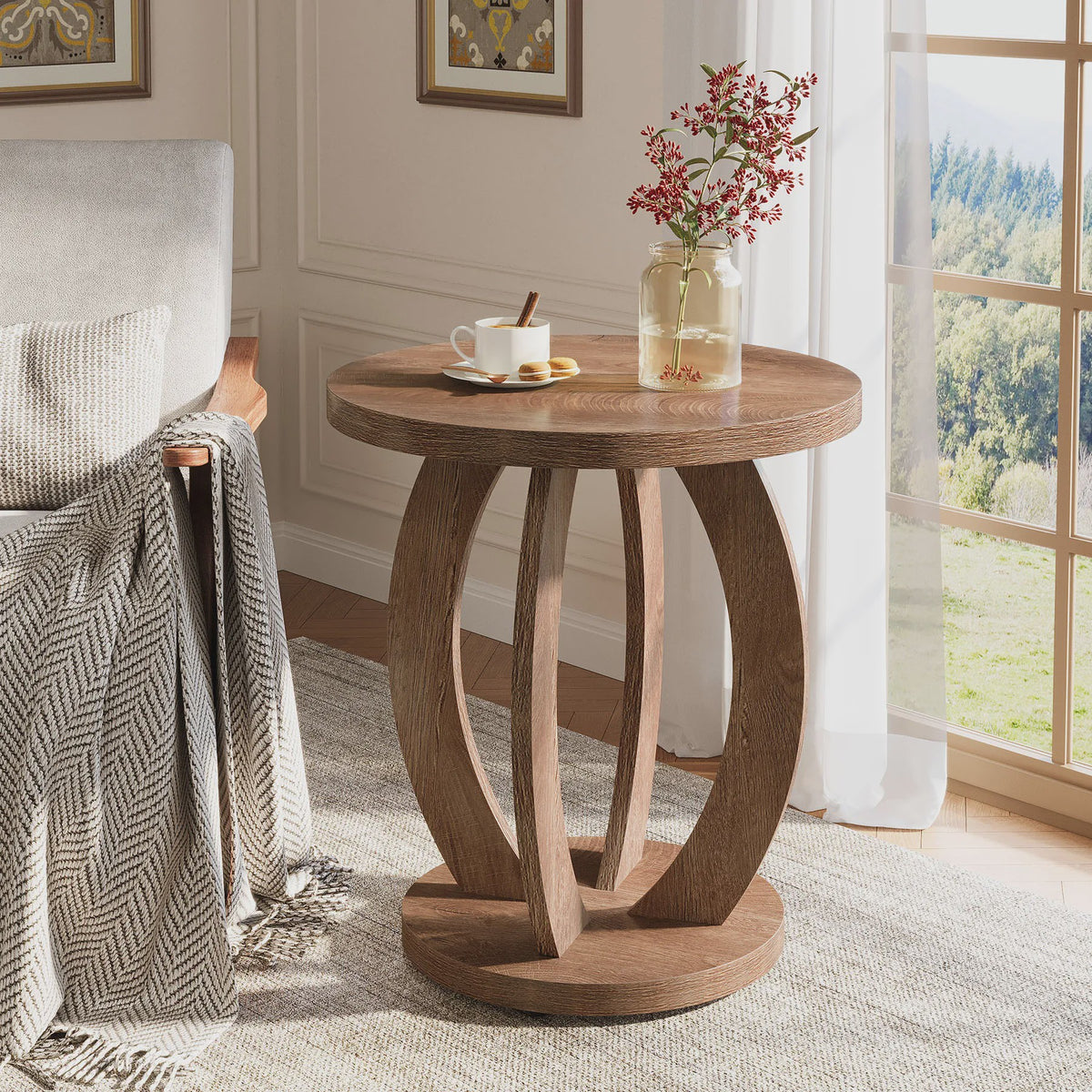 Ronde Bijzettafel met Opbergruimte - Farmhouse Stijl Nachtkastje