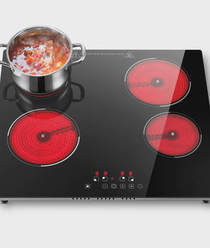 60cm Inbouw Keramische Kookplaat 6000W - 4 Zones, Touch Control, 9 Niveaus, Timer & Kinderslot