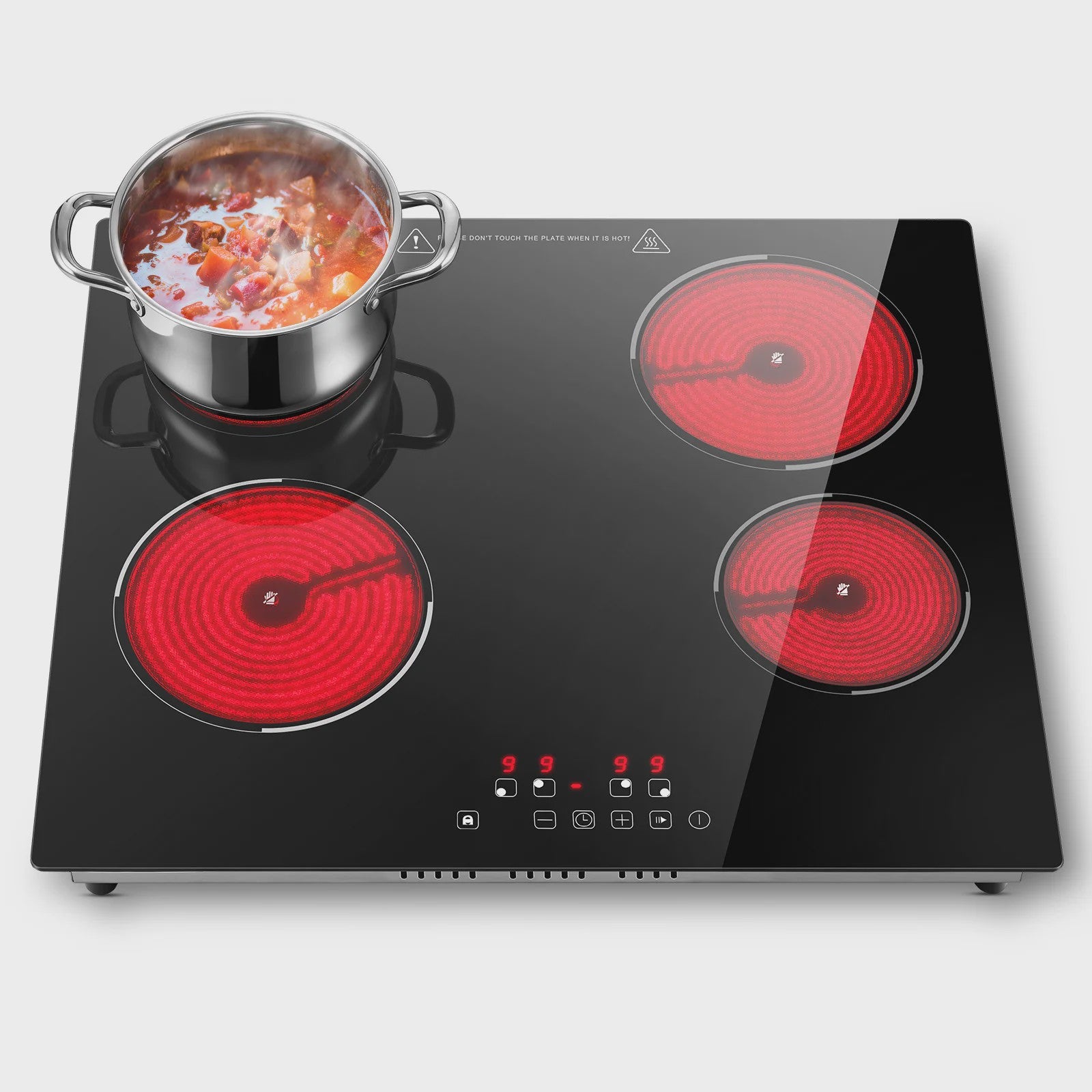 60cm Inbouw Keramische Kookplaat 6000W - 4 Zones, Touch Control, 9 Niveaus, Timer & Kinderslot