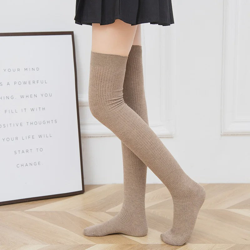 Dames Hoge Sokken Wol Blend - Ribgebreid, Warm & Zacht voor de Winter