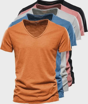 Heren T-shirt van 100% Katoen met V-hals - Dun & Kort Gebreid - Maten S-5XL