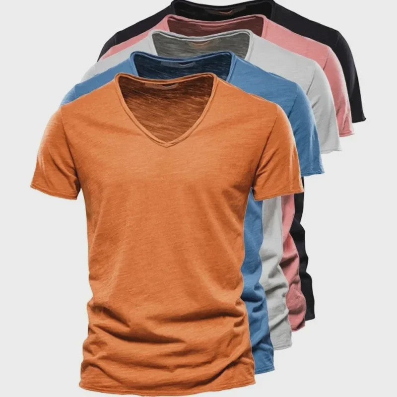 Heren T-shirt van 100% Katoen met V-hals - Dun & Kort Gebreid - Maten S-5XL