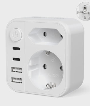 6-in-1 Reisadapter met USB-C, USB-A, Schuko & Euro Stekker - 17W Snelladen