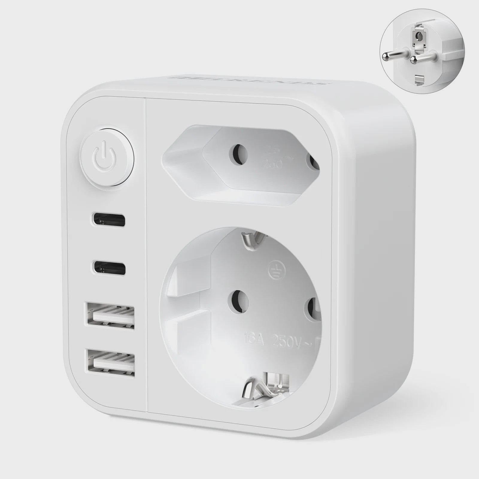 6-in-1 Reisadapter met USB-C, USB-A, Schuko & Euro Stekker - 17W Snelladen