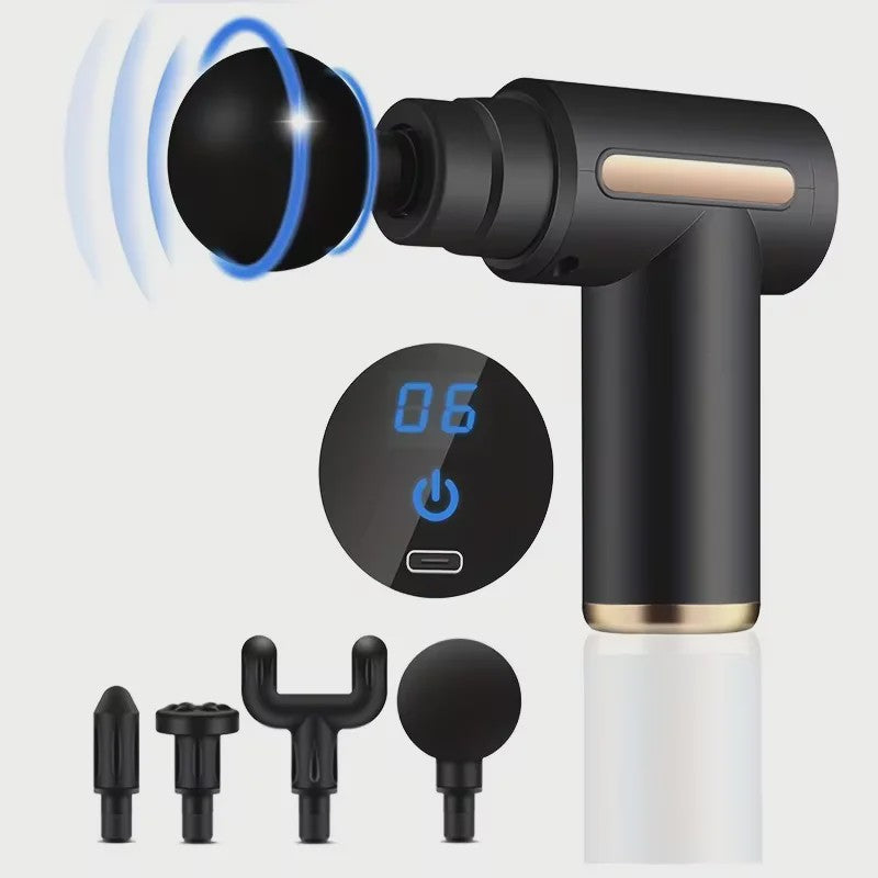 Draagbaar Massagepistool met LED Touchscreen en 4 Opzetstukken