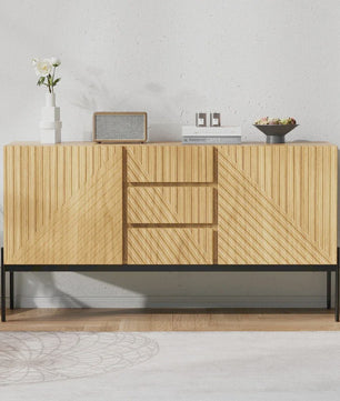 Stijlvol Houten Dressoir met 2 Deuren, 3 Lades en Metalen Poten - 140cm Breed