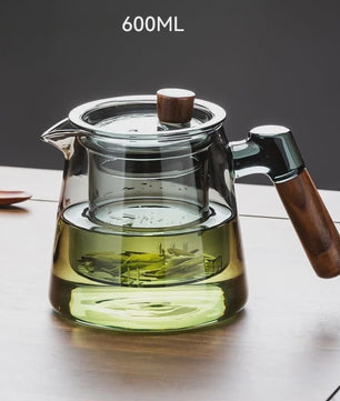 Glazen Theepot Set 600ML met Infuser en Houten Handvat - Stijlvol en Functioneel