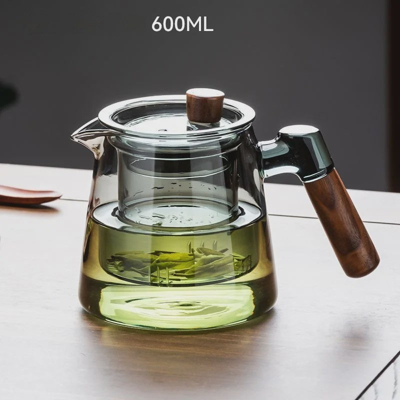 Glazen Theepot Set 600ML met Infuser en Houten Handvat - Stijlvol en Functioneel