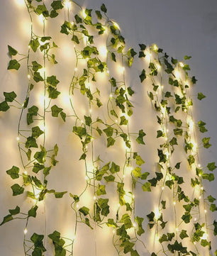 Decoratieve Slanke Lichtjes met Kunstrank en Groene Bladeren - Batterijgevoed