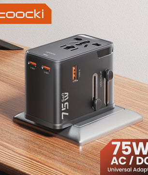 Toocki GaN 75W Universele Reisadapter: Wereldwijd opladen met 1 AC, 1 USB & 2 Type-C (45W PD)
