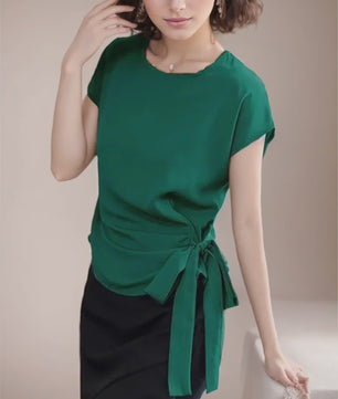 Dames Blouse met Strikdetail en Korte Mouwen - Stijlvol Zomer T-shirt
