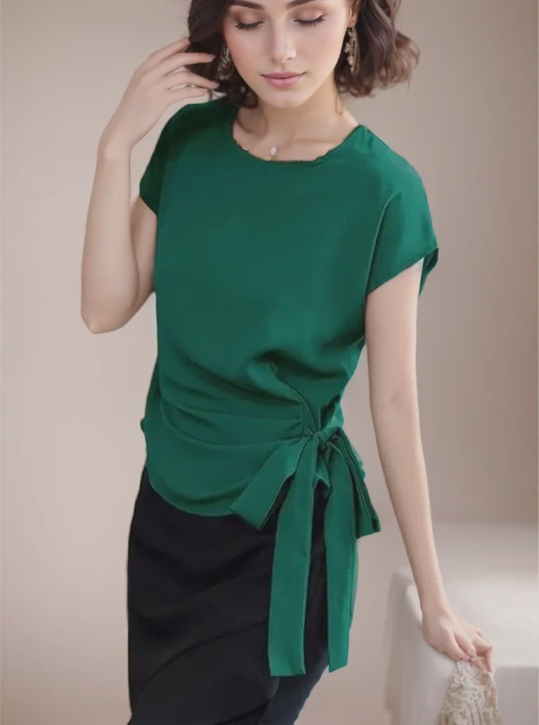 Dames Blouse met Strikdetail en Korte Mouwen - Stijlvol Zomer T-shirt