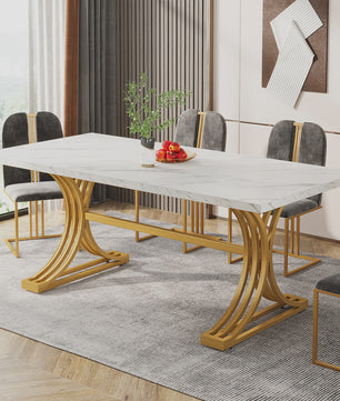Moderne Marmerlook Eettafel voor 4-6 Personen - Stijlvol Wit Design (160cm)