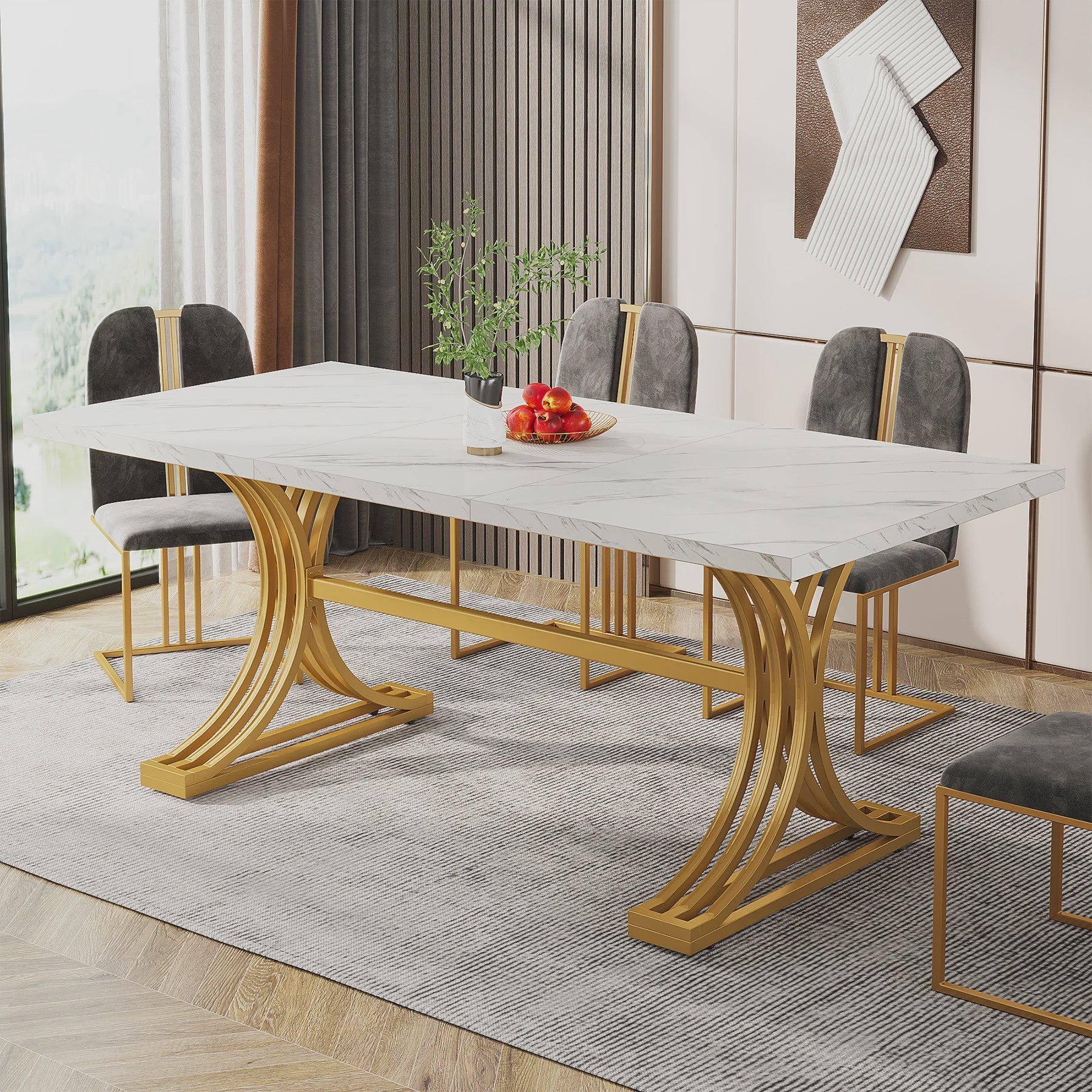 Moderne Marmerlook Eettafel voor 4-6 Personen - Stijlvol Wit Design (160cm)
