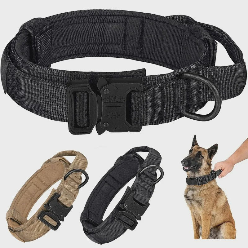 Tactisch Hondenhalsband - Verstelbaar Militair Nylon met Controle Handvat & Metalen Gesp