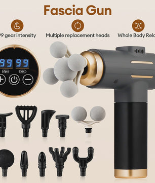 Krachtige 11-in-1 Elektrische Massage Gun met 99 Intensiteitsniveaus voor Diepe Spierontspanning