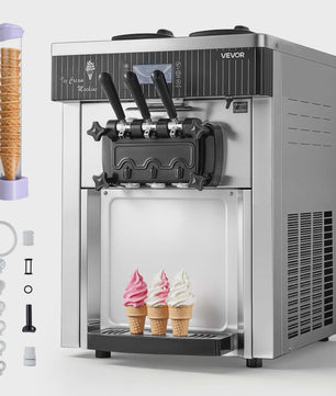 Professionele Soft Serve IJsmachine met 3 Smaken en Voorkoeling - Ideaal voor Snacks & Desserts