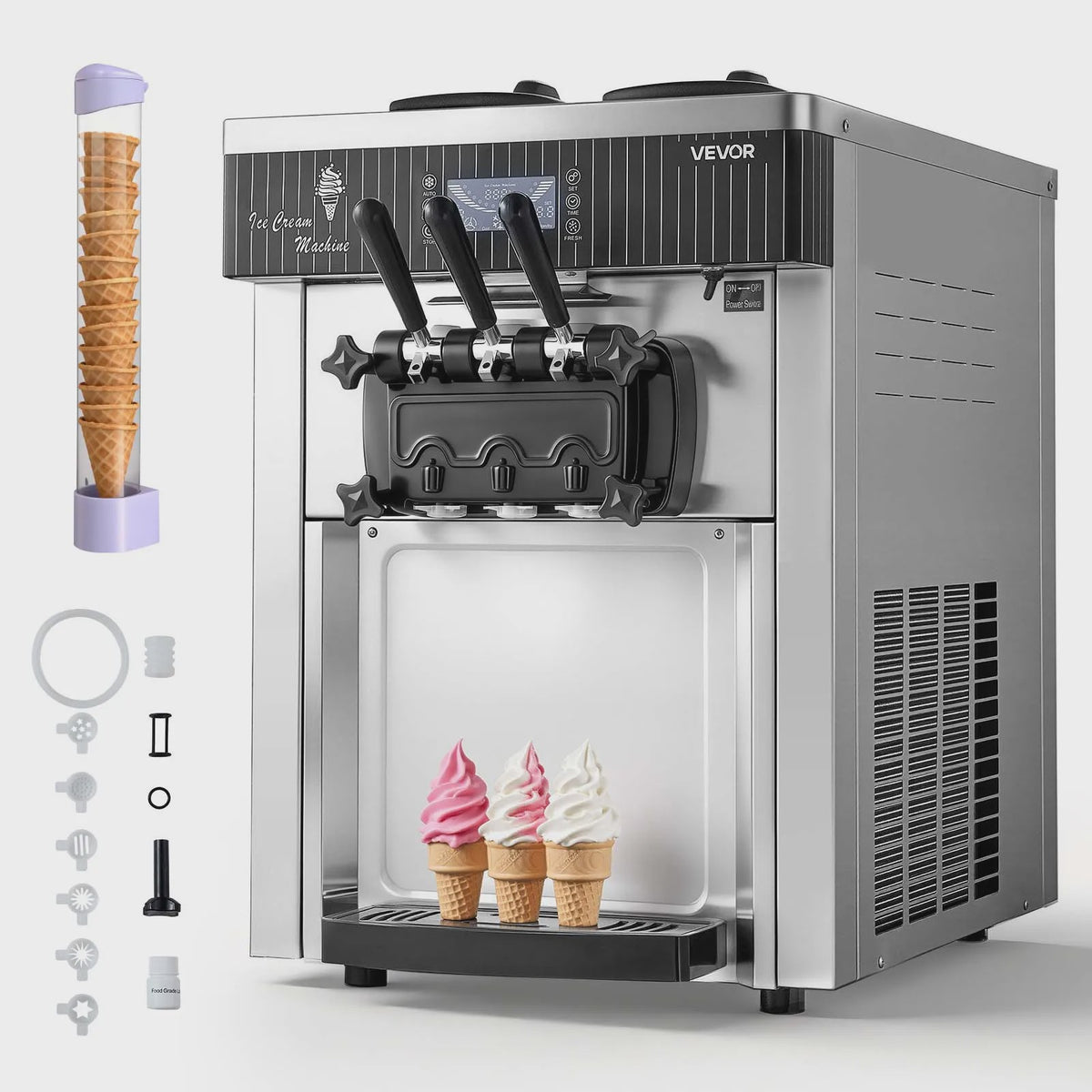 Professionele Soft Serve IJsmachine met 3 Smaken en Voorkoeling - Ideaal voor Snacks & Desserts