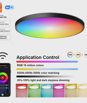 Slimme Plafondlamp 24W - WiFi & Bluetooth, RGB Kleuren, Dimbare LED met App, Alexa & Google Home Compatibel