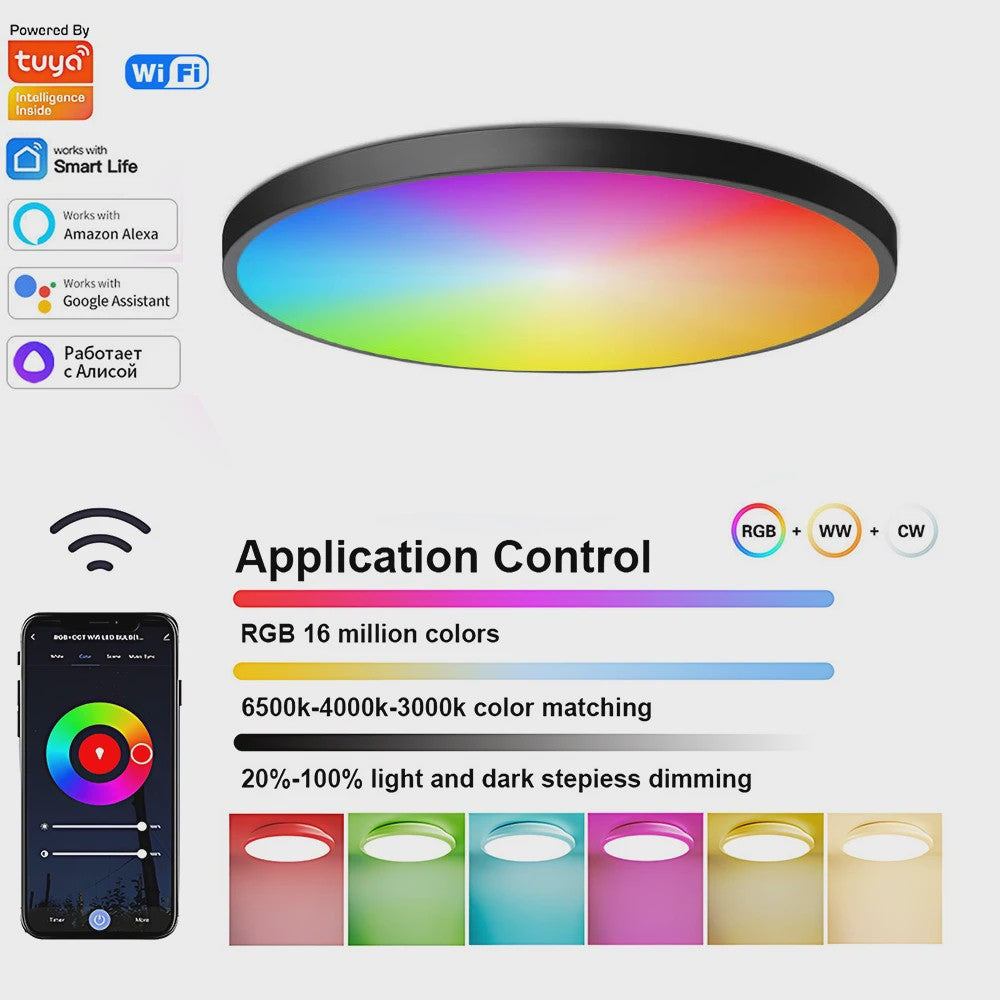 Slimme Plafondlamp 24W - WiFi & Bluetooth, RGB Kleuren, Dimbare LED met App, Alexa & Google Home Compatibel