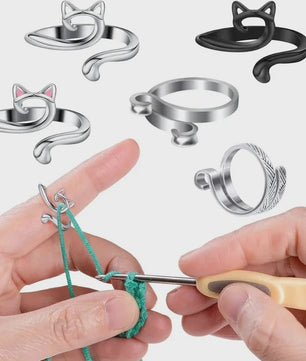 Verstelbare Brei- en Haakgaren Ring met Kattenoor Design (2 stuks)