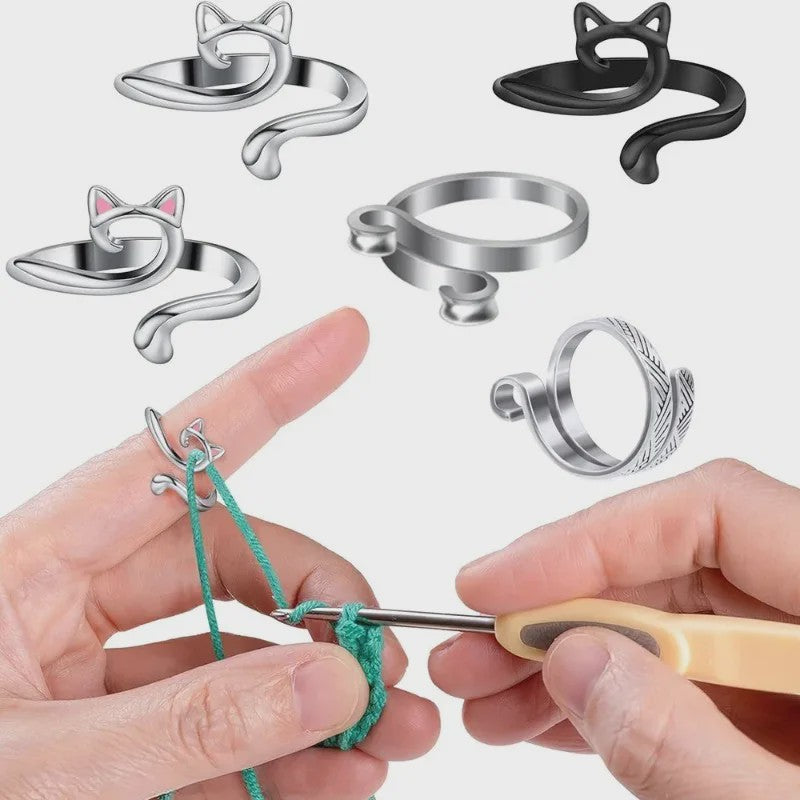 Verstelbare Brei- en Haakgaren Ring met Kattenoor Design (2 stuks)