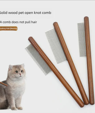 Professionele Kattenkam met Houten Handvat - Roestvrij Staal Haarverwijderaar voor Katten & Honden
