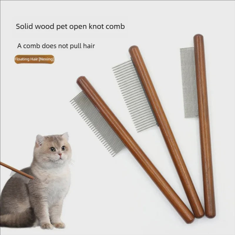 Professionele Kattenkam met Houten Handvat - Roestvrij Staal Haarverwijderaar voor Katten & Honden