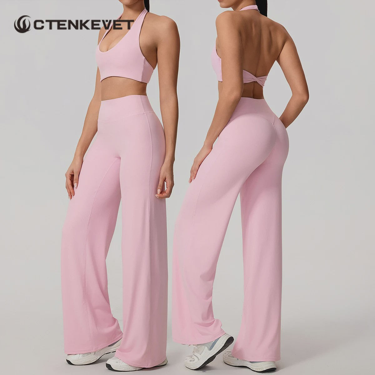 Dames Sportset: Sneldrogende Yoga Top met U-hals en Bell-Bottoms