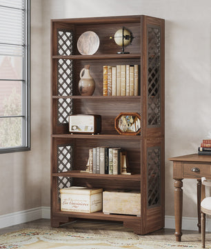 Industriële Boekenkast 180cm Hoog - Vintage Bruin Hout - 6 Open Planken
