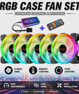 RGB PC Ventilator Set: 5x Dual Aperture Fans met Controller & Afstandsbediening