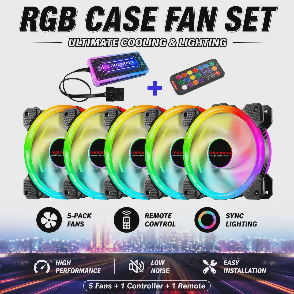 RGB PC Ventilator Set: 5x Dual Aperture Fans met Controller & Afstandsbediening