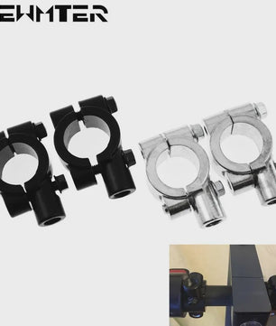 Set van 2 Motor Stuur Spiegelhouders - Zwart/Zilver - Universele Klemmen 22/25mm
