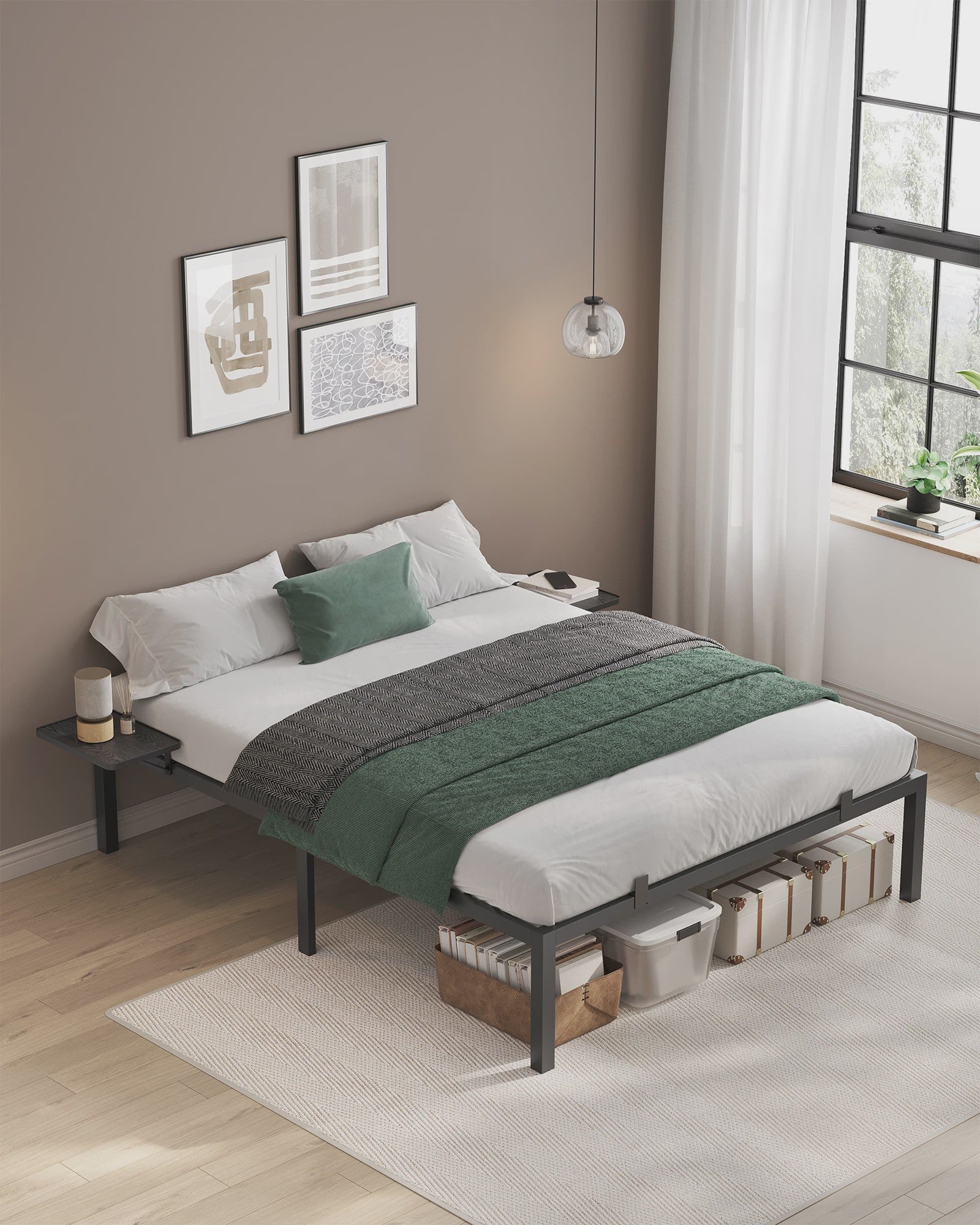 Stalen Bedframe met Nachtkastjes en Opbergruimte - Dubbel Bed