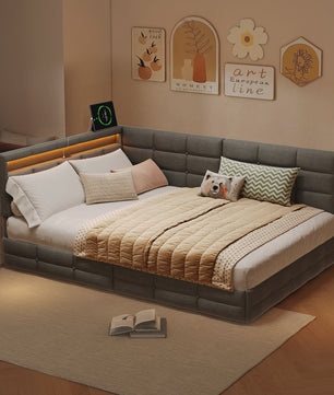 Multifunctioneel Sofa Bed met LED Verlichting, USB Opladen en 2 Lades - 90/140x200cm